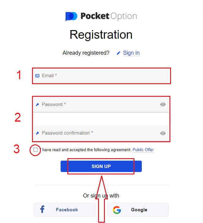 Kā reģistrēties un verificēt kontu Pocket Option